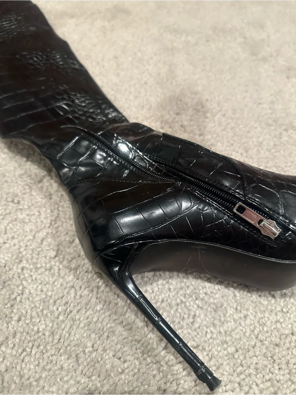 Steve Madden   Black Croc-Embossed Over-the-Knee Stiletto Boots - Women